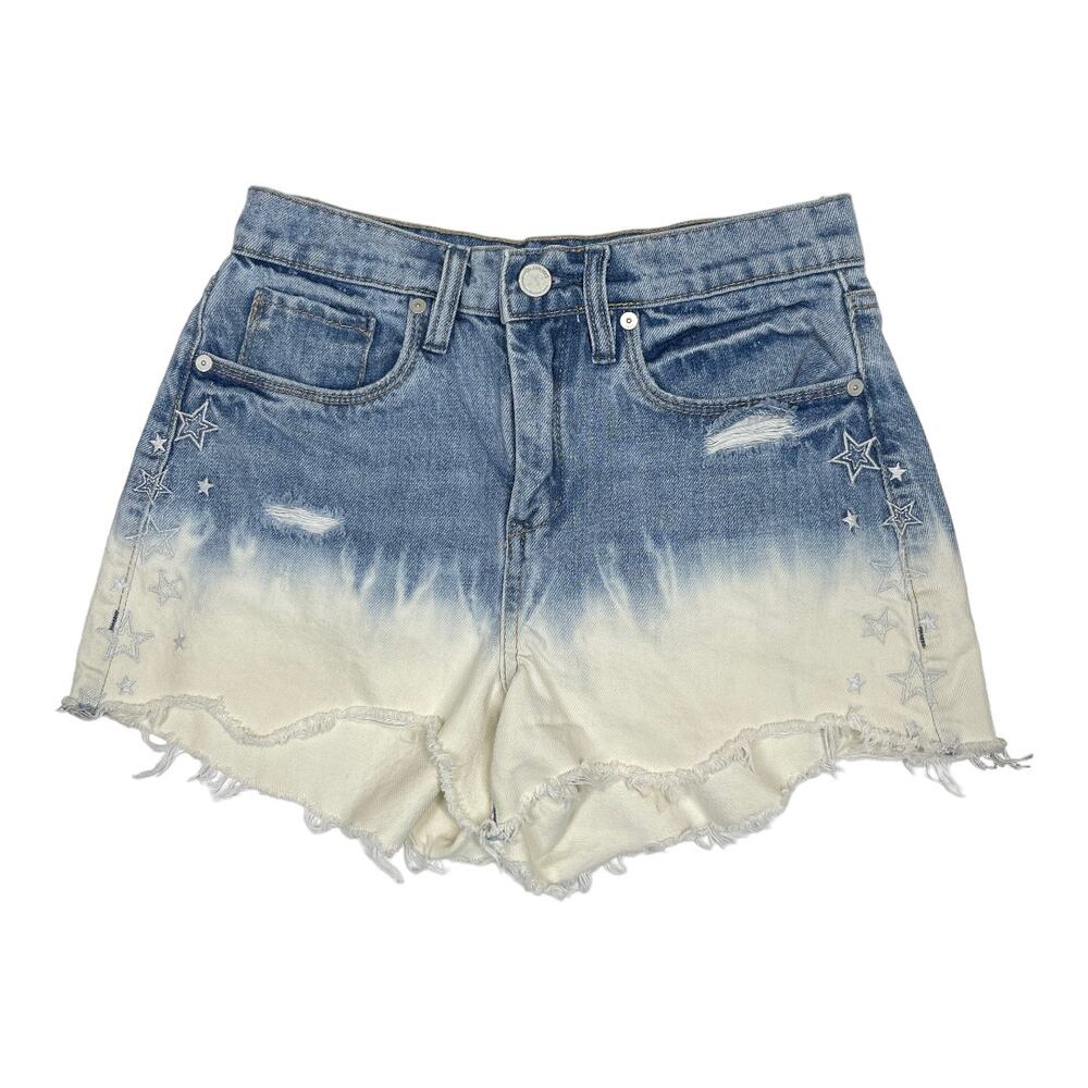 Blank NYC Barrow Vintage High Rise Denim Short 26 Star Embroidered Bleach Ombre